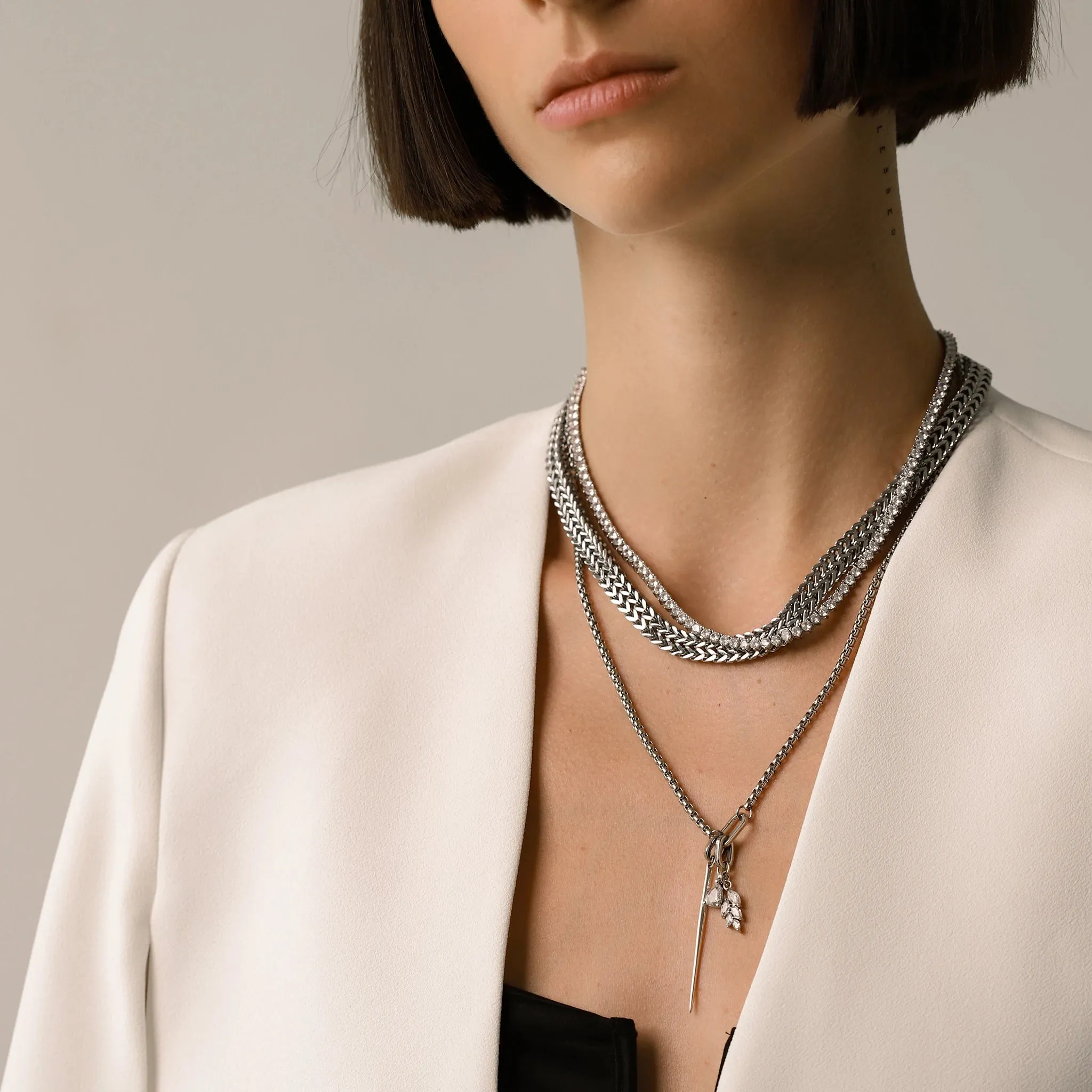 THE NEEDLE AND THE TENNIS LAYERED NECKLACE SET
