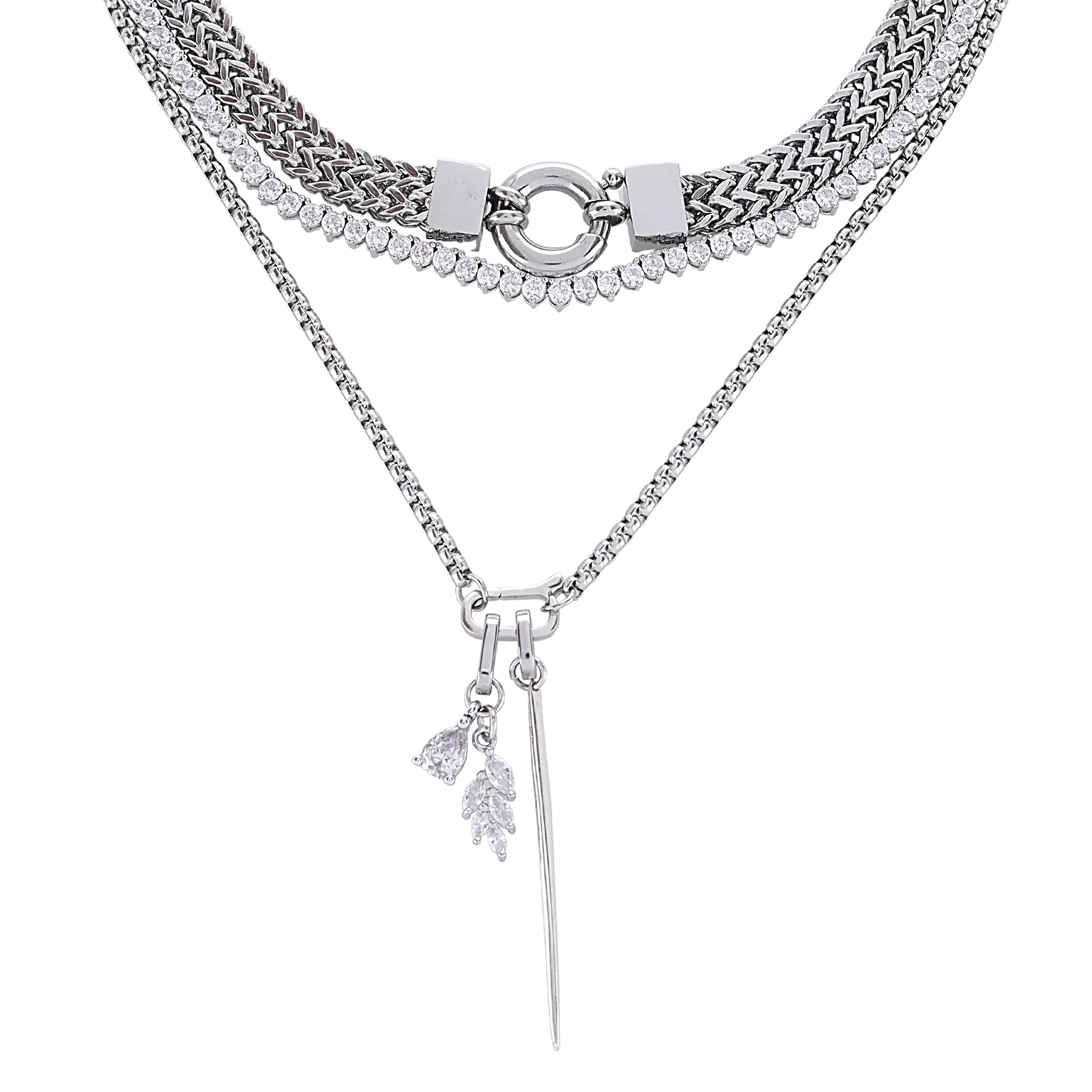THE NEEDLE AND THE TENNIS LAYERED NECKLACE SET