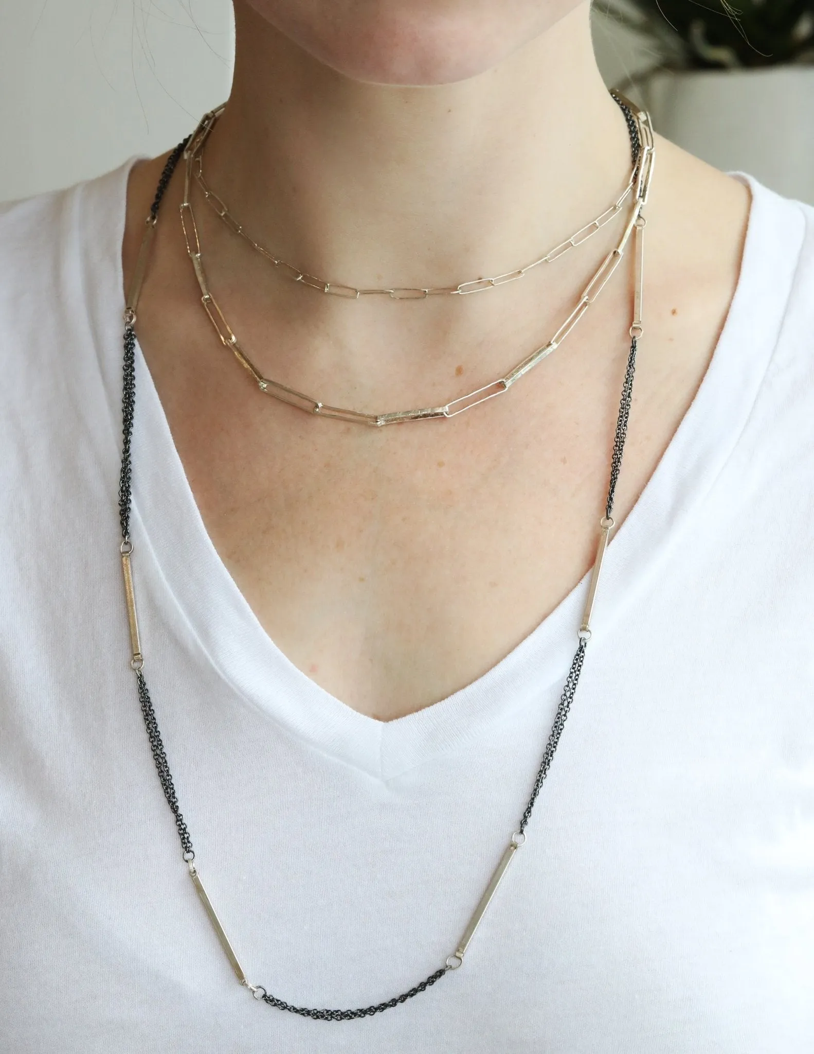 The "Quinn's Sister" Necklace with Sterling Silver Bars and Oxidized Sterling Silver Chain