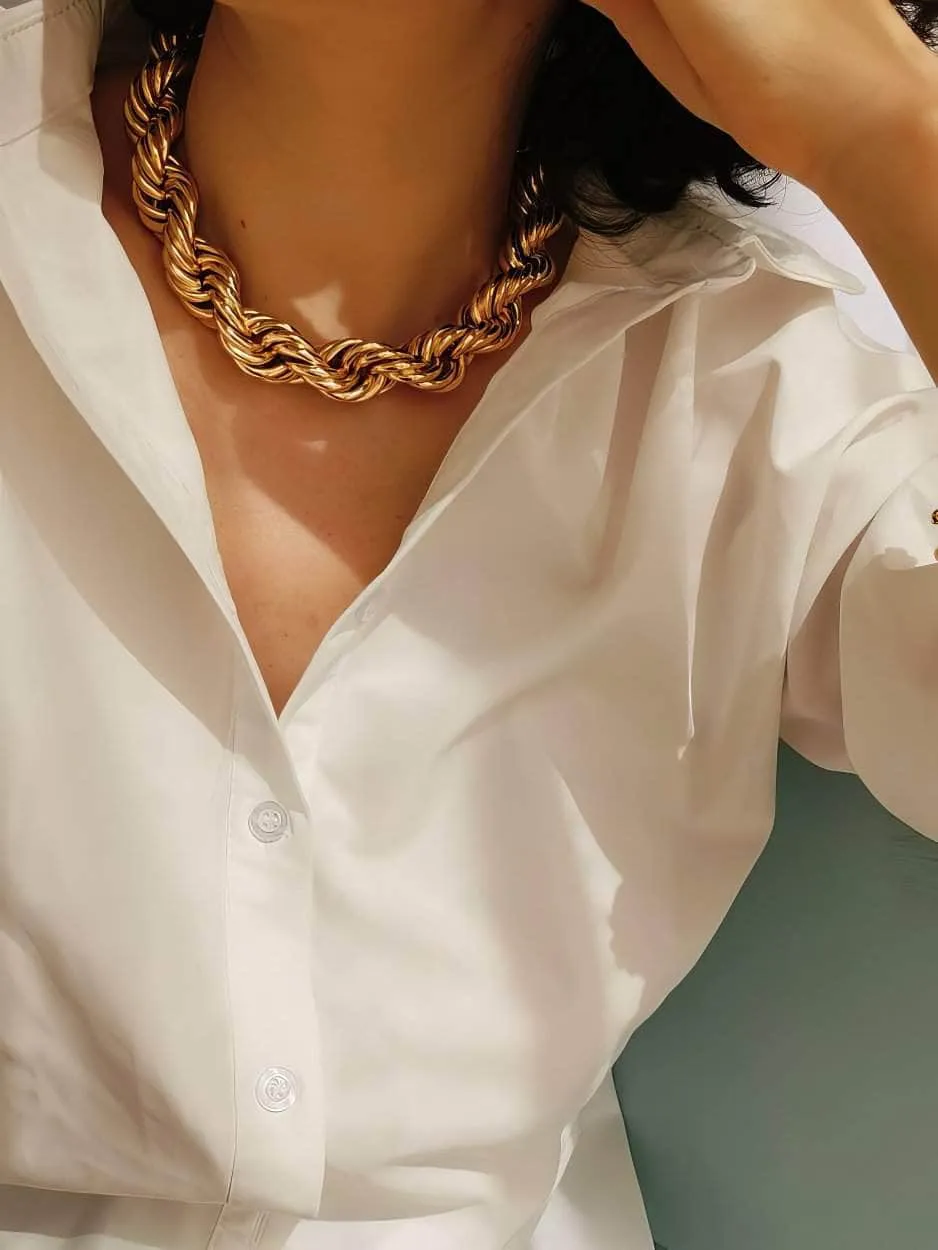Thick Twisted Chunky Heart Pendant Gold Necklace