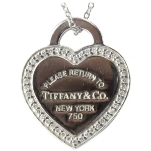 Tiffany & Co 18K White Gold Diamond Please Return to Tiffany Heart Tag Necklace