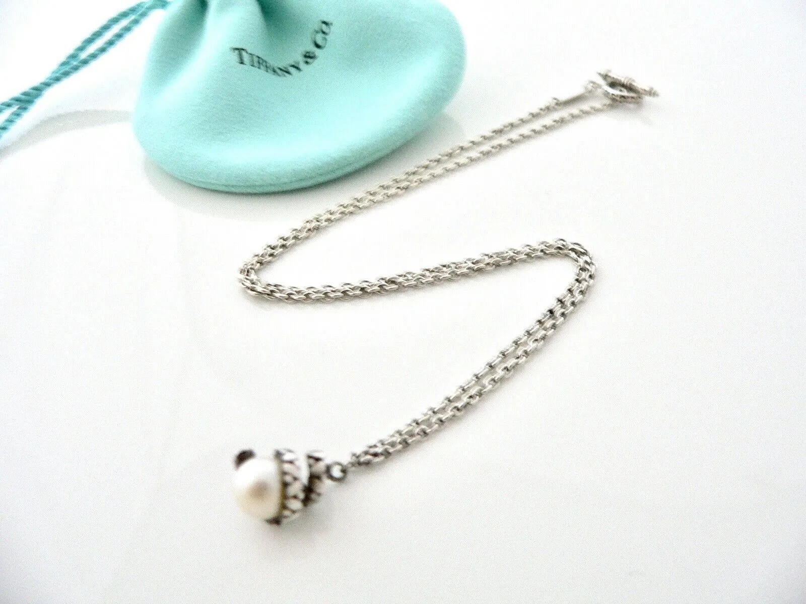 Tiffany & Co Iridesse Pearl Necklace Pendant Chain Gift Pouch Love Pouch Classic