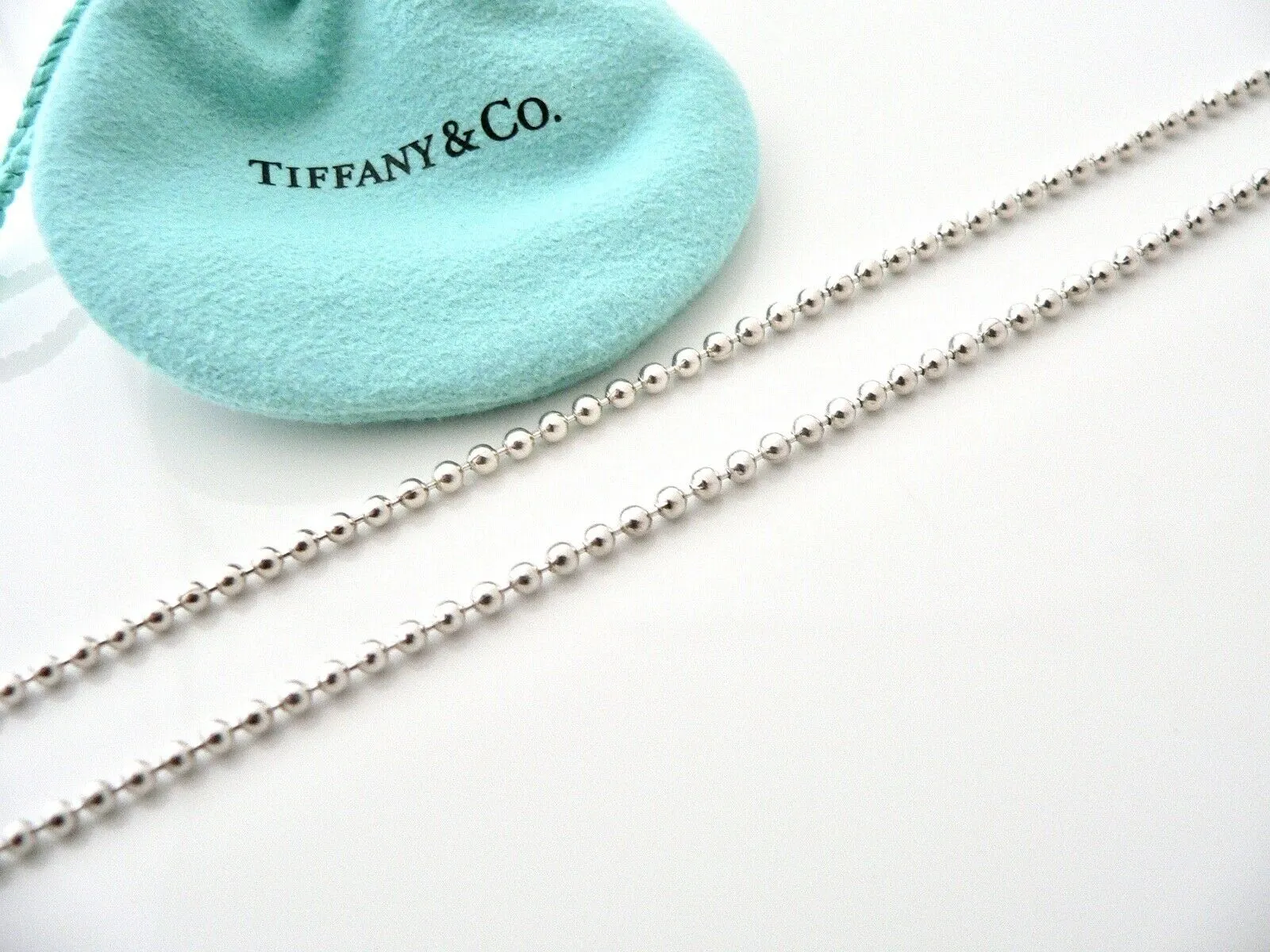 Tiffany & Co Silver Large Oval Locket Necklace Pendant 34 Inch Long Bead Chain XL Gift Love