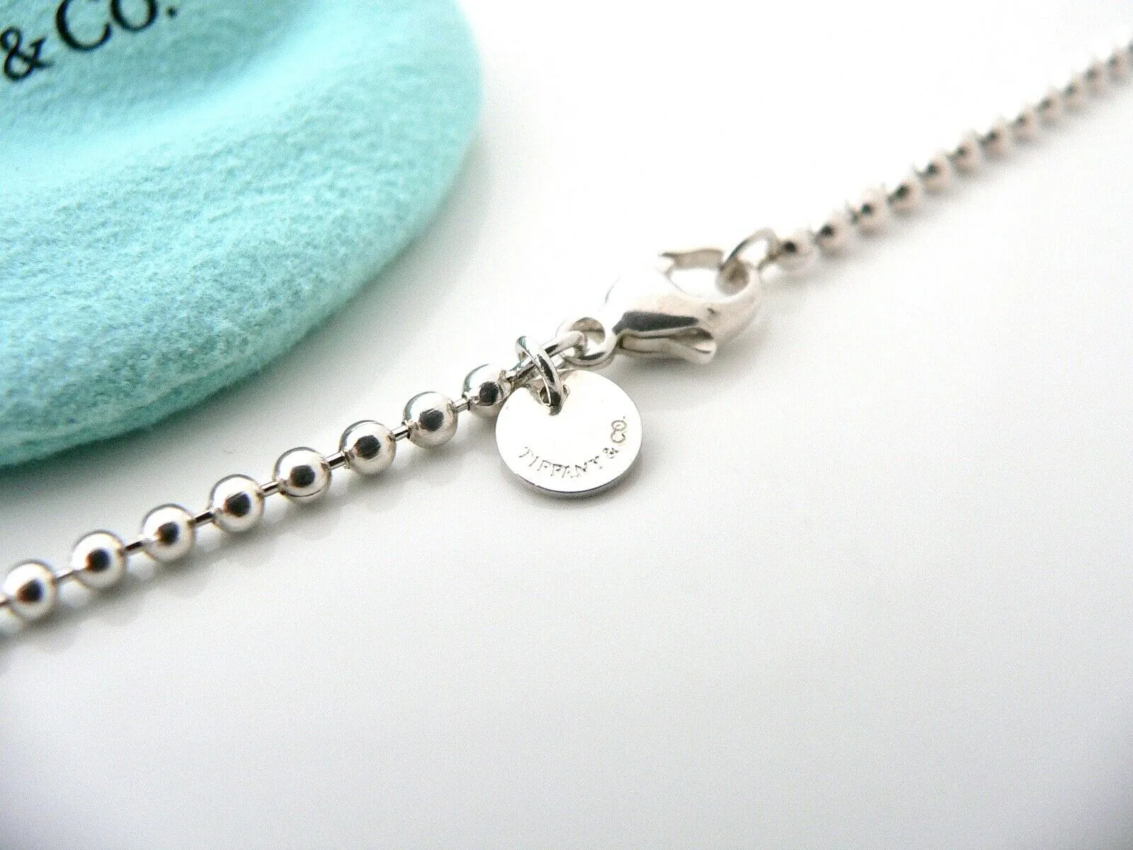 Tiffany & Co Silver Large Oval Locket Necklace Pendant 34 Inch Long Bead Chain XL Gift Love