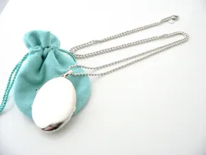 Tiffany & Co Silver Large Oval Locket Necklace Pendant 34 Inch Long Bead Chain XL Gift Love