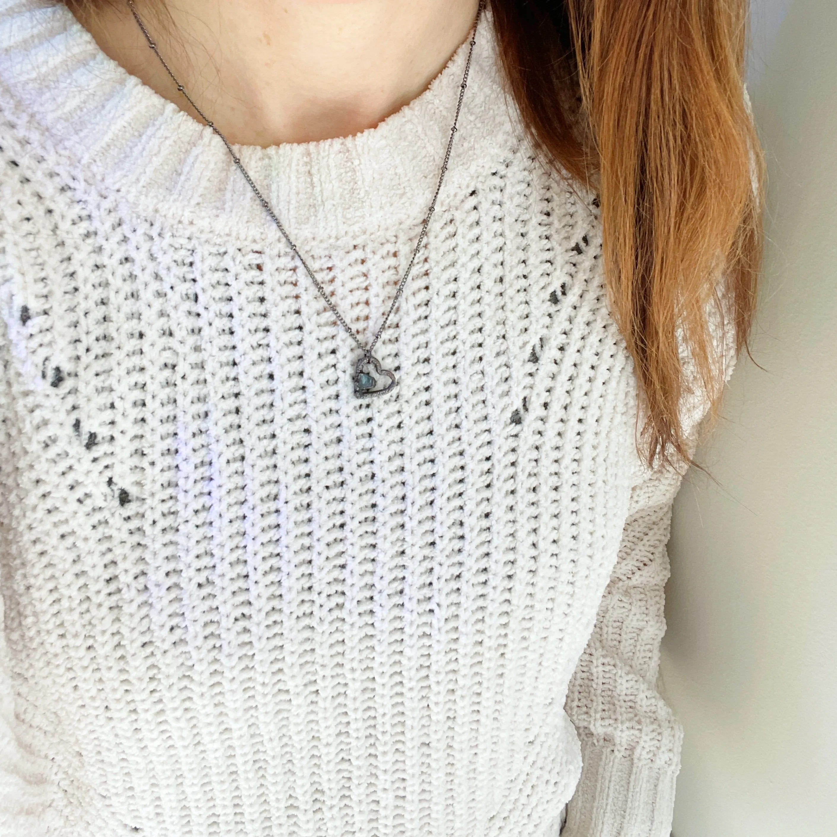 Tiny Aquamarine Heart Necklace | March Birthstone