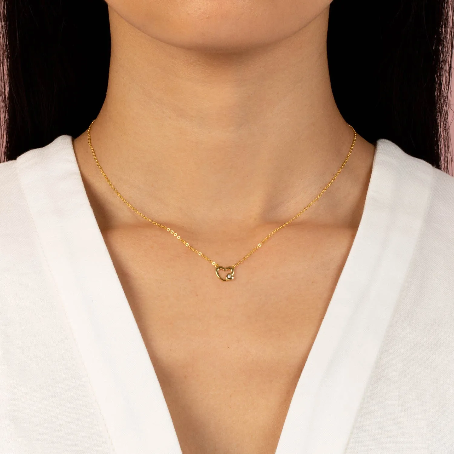 Tiny CZ Heart Accent Pendant Necklace