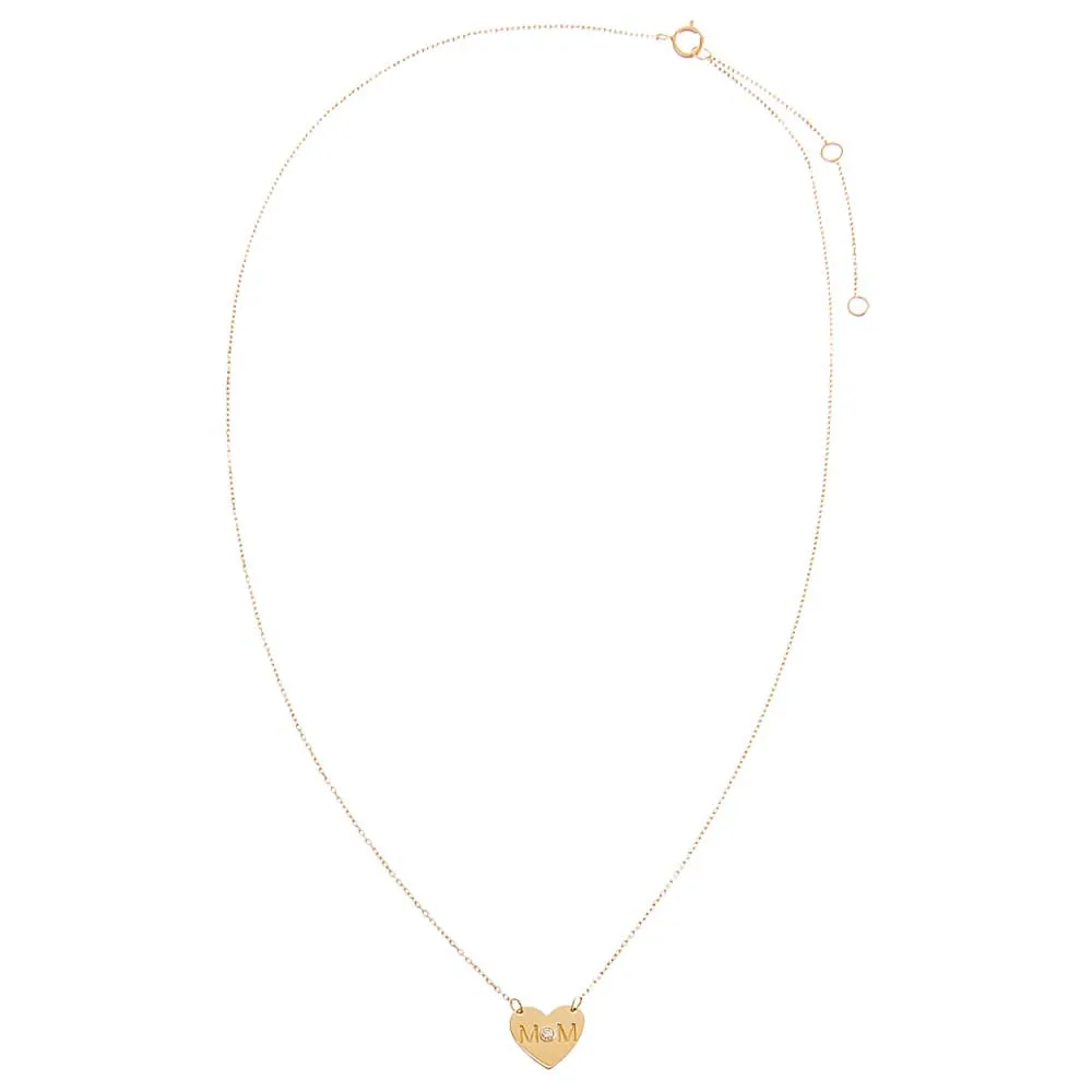 Tiny Diamond Mom Heart Necklace 14K