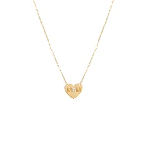 Tiny Diamond Mom Heart Necklace 14K