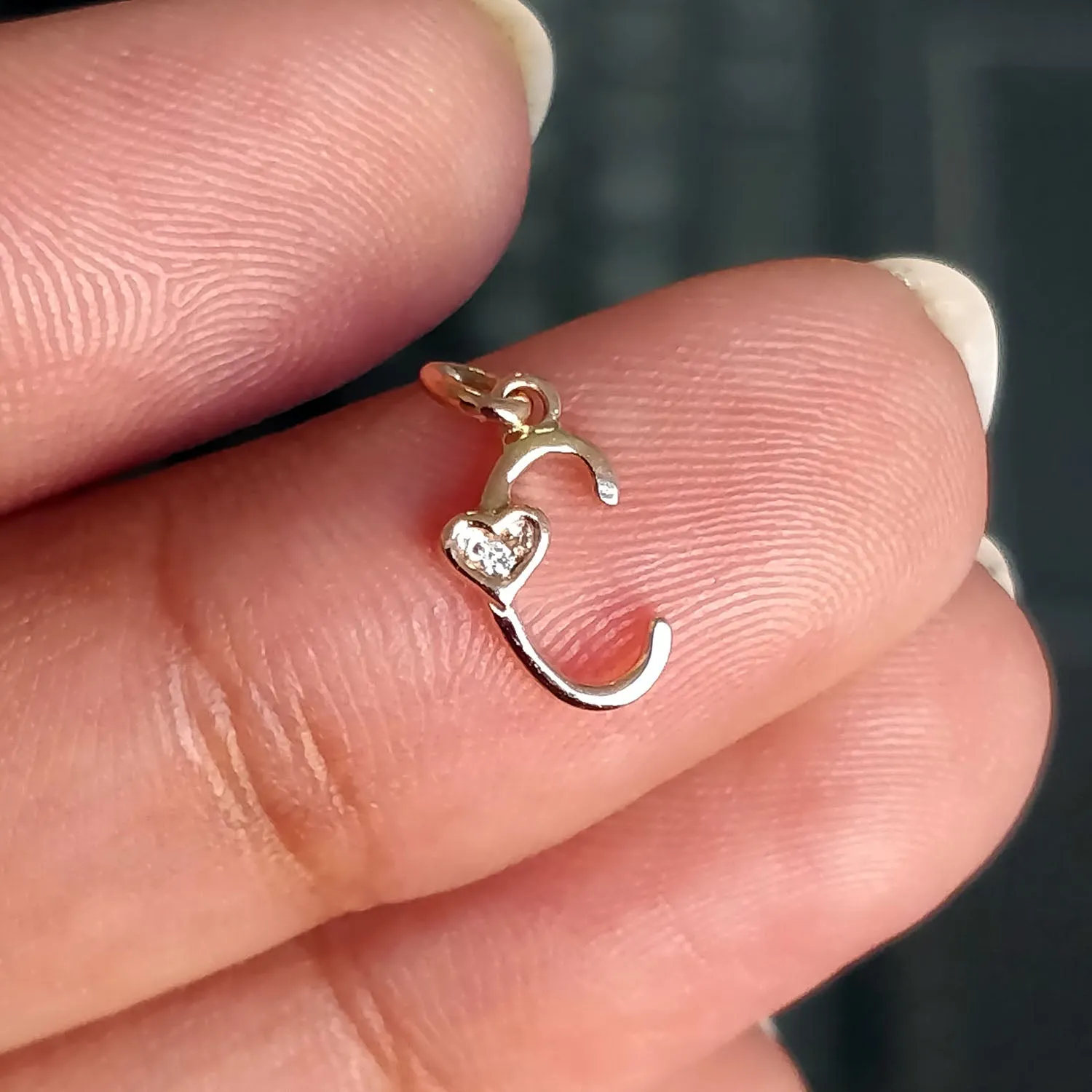 Tiny Initial Diamond Charm in 14K Gold , Alphabet Heart Necklace Charm (LP081)