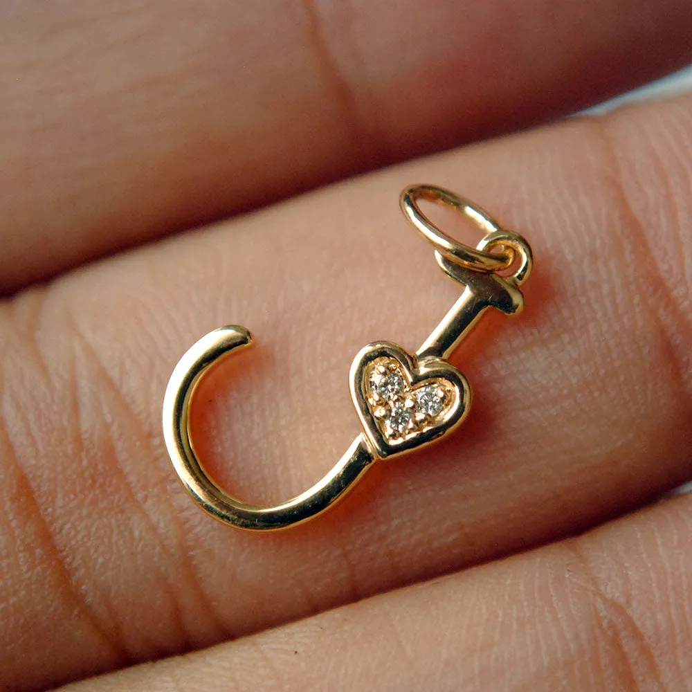 Tiny Initial Diamond Charm in 14K Gold , Alphabet Heart Necklace Charm (LP081)