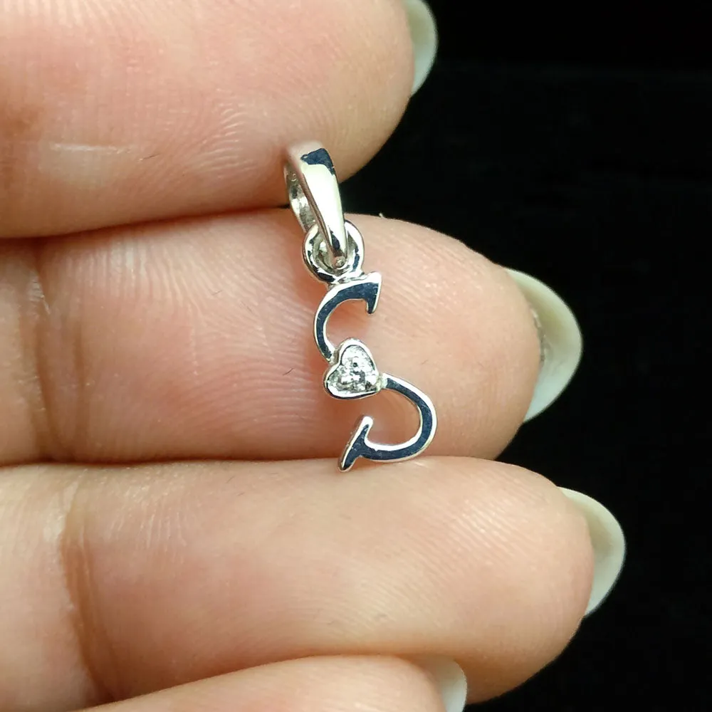 Tiny Initial Diamond Charm in 14K Gold , Alphabet Heart Necklace Charm (LP081)