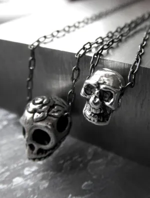 Tiny Silver Skull Pendant Necklaces - 2 Sizes