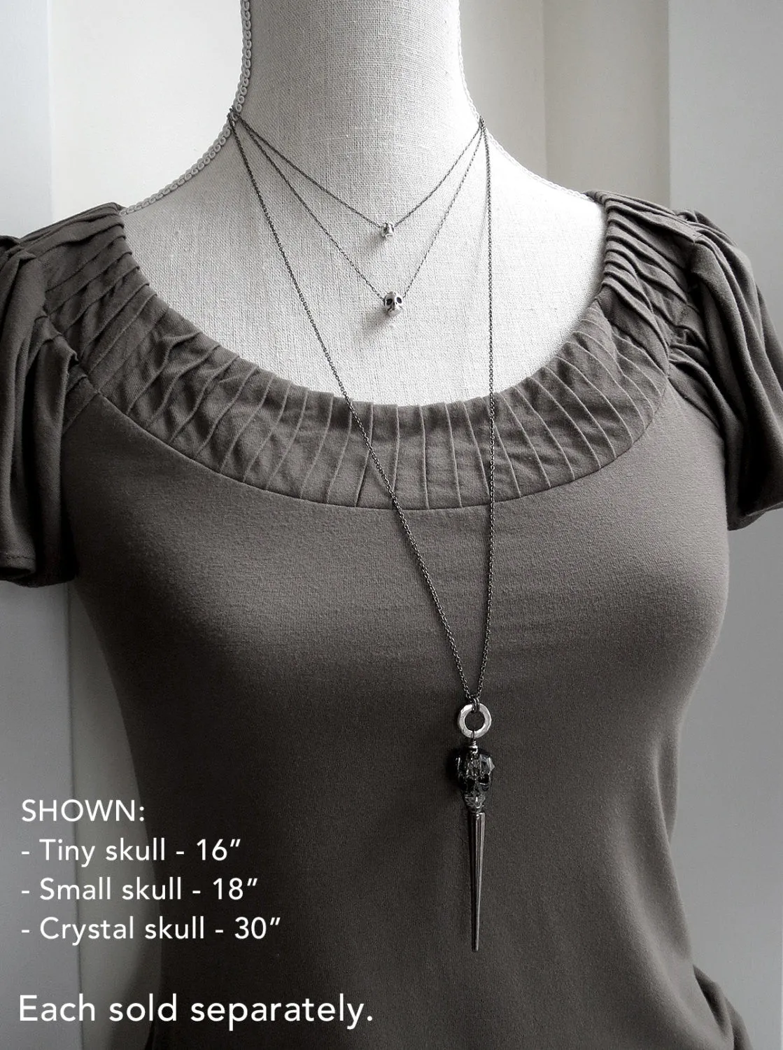 Tiny Silver Skull Pendant Necklaces - 2 Sizes