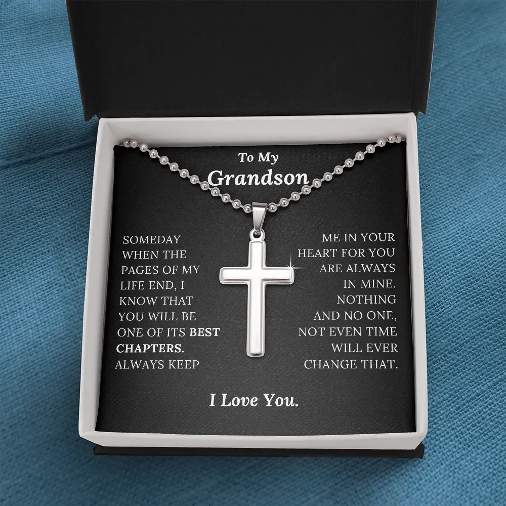 To My Grandson - Keep Me In Your Heart - Stainless Cross Necklace