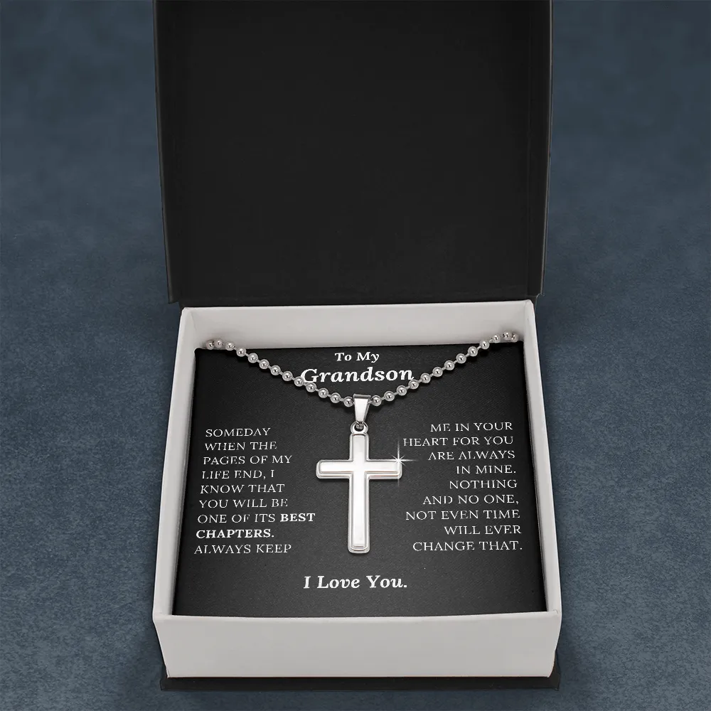 To My Grandson - Keep Me In Your Heart - Stainless Cross Necklace