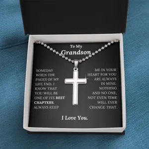 To My Grandson - Keep Me In Your Heart - Stainless Cross Necklace