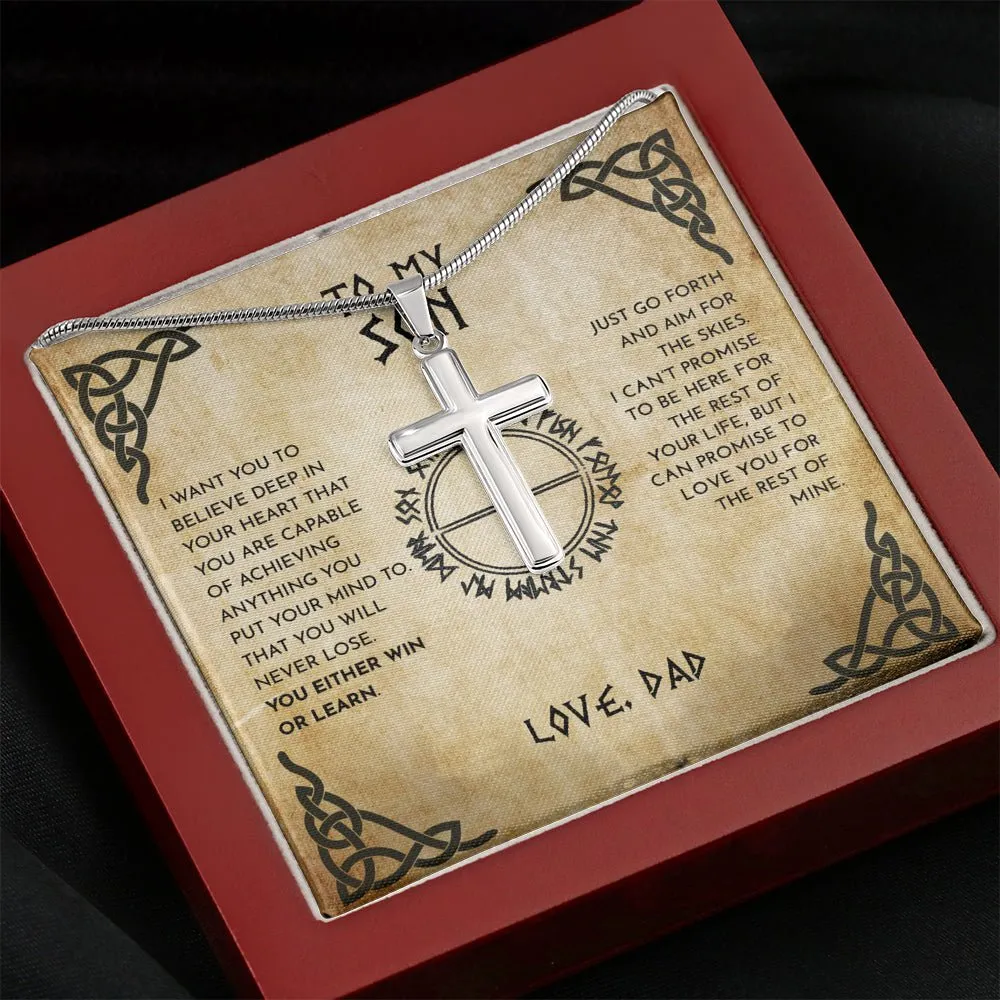 To My Son Love Dad Viking Cross Necklace