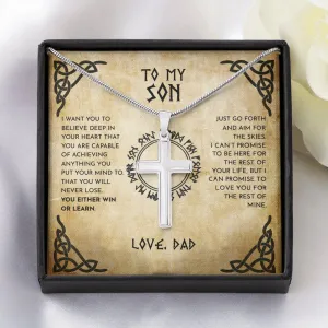 To My Son Love Dad Viking Cross Necklace