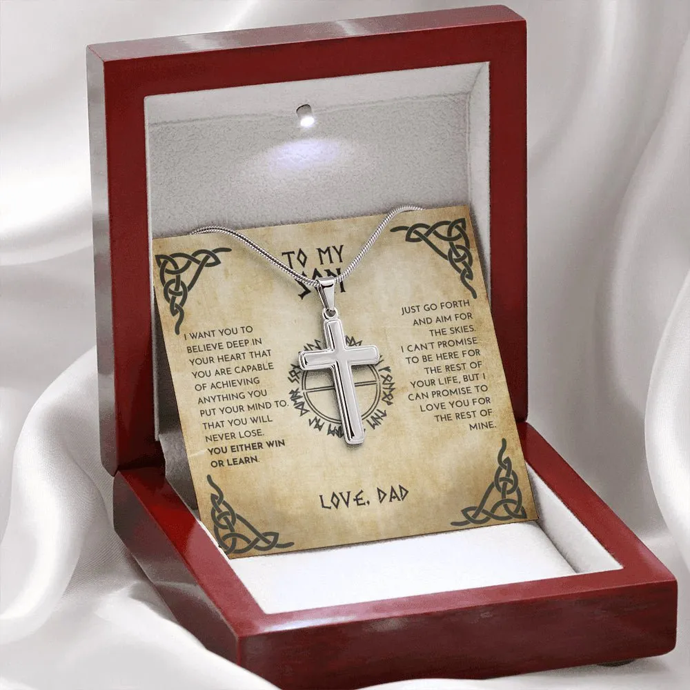 To My Son Love Dad Viking Cross Necklace