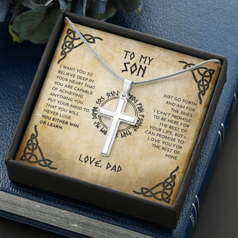 To My Son Love Dad Viking Cross Necklace
