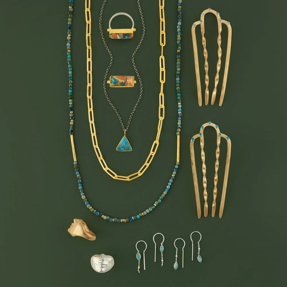 Triad Necklace in Turquoise & Gold & Antiqued Sterling