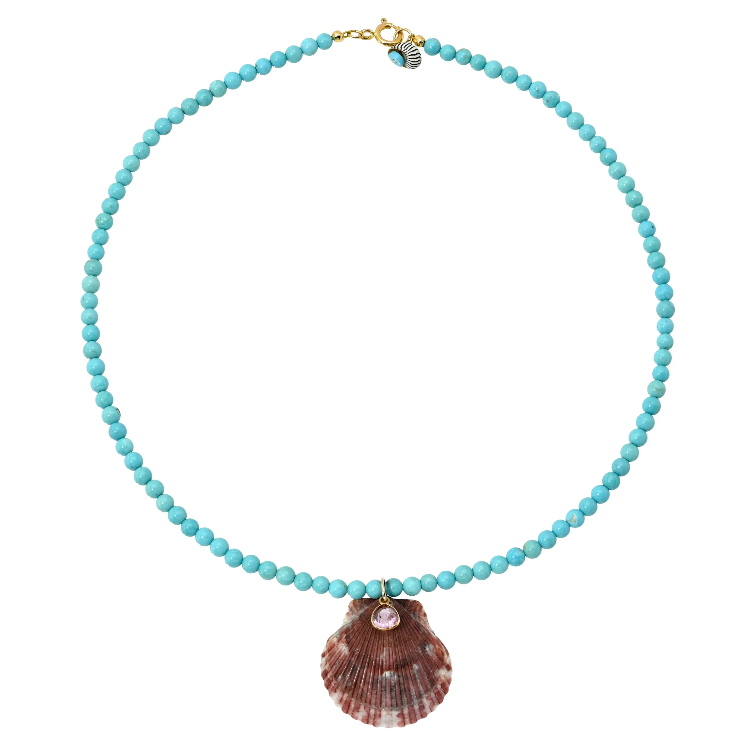 Turquoise Beaded Necklace with Shell and Pink Sapphire
