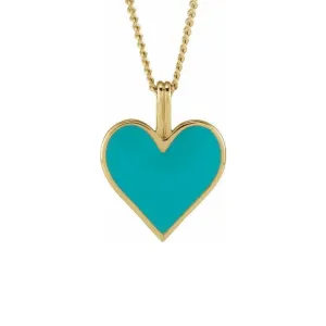 Turquoise Enamel Heart Necklace