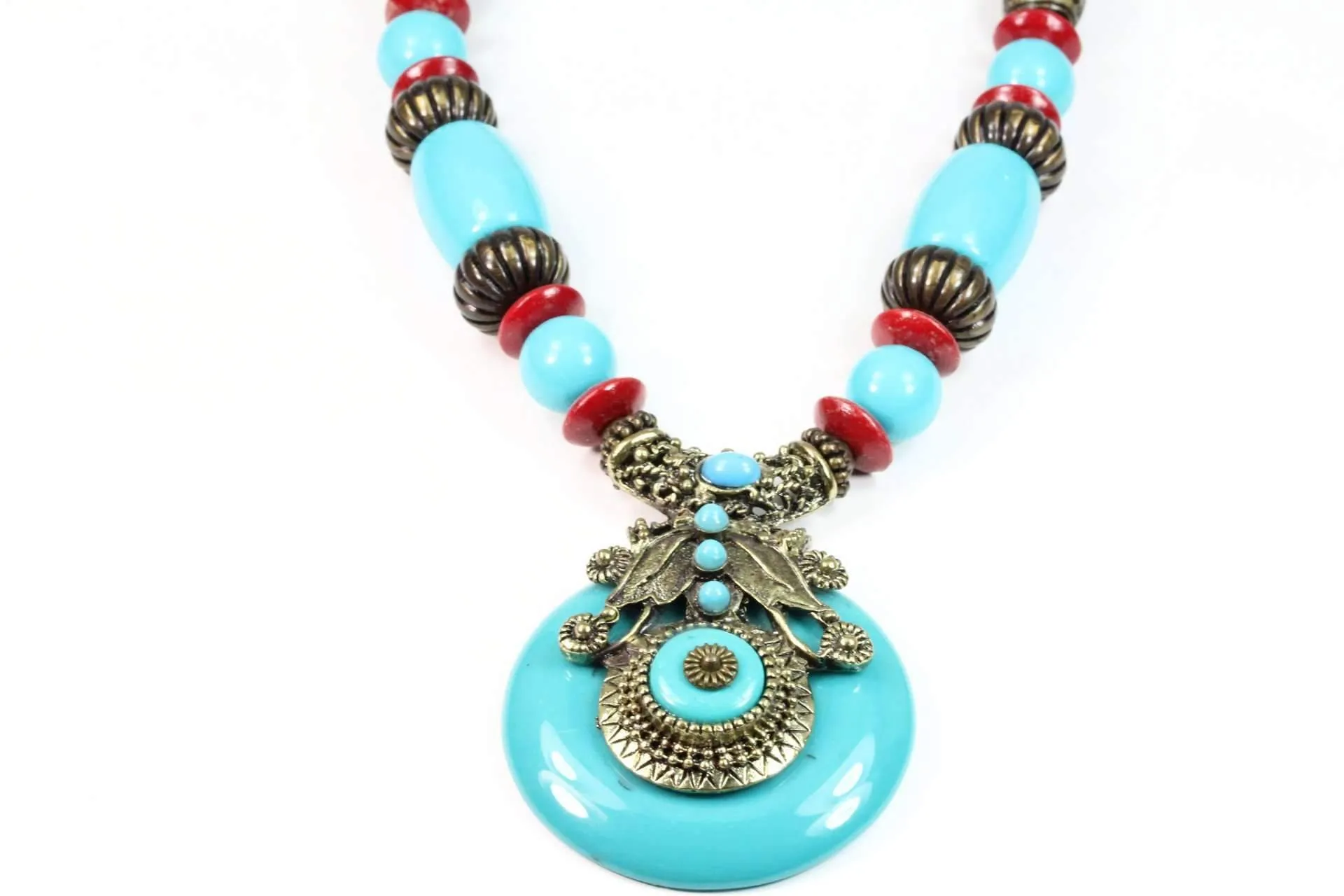Turquoise Tribal Art Deco Necklace