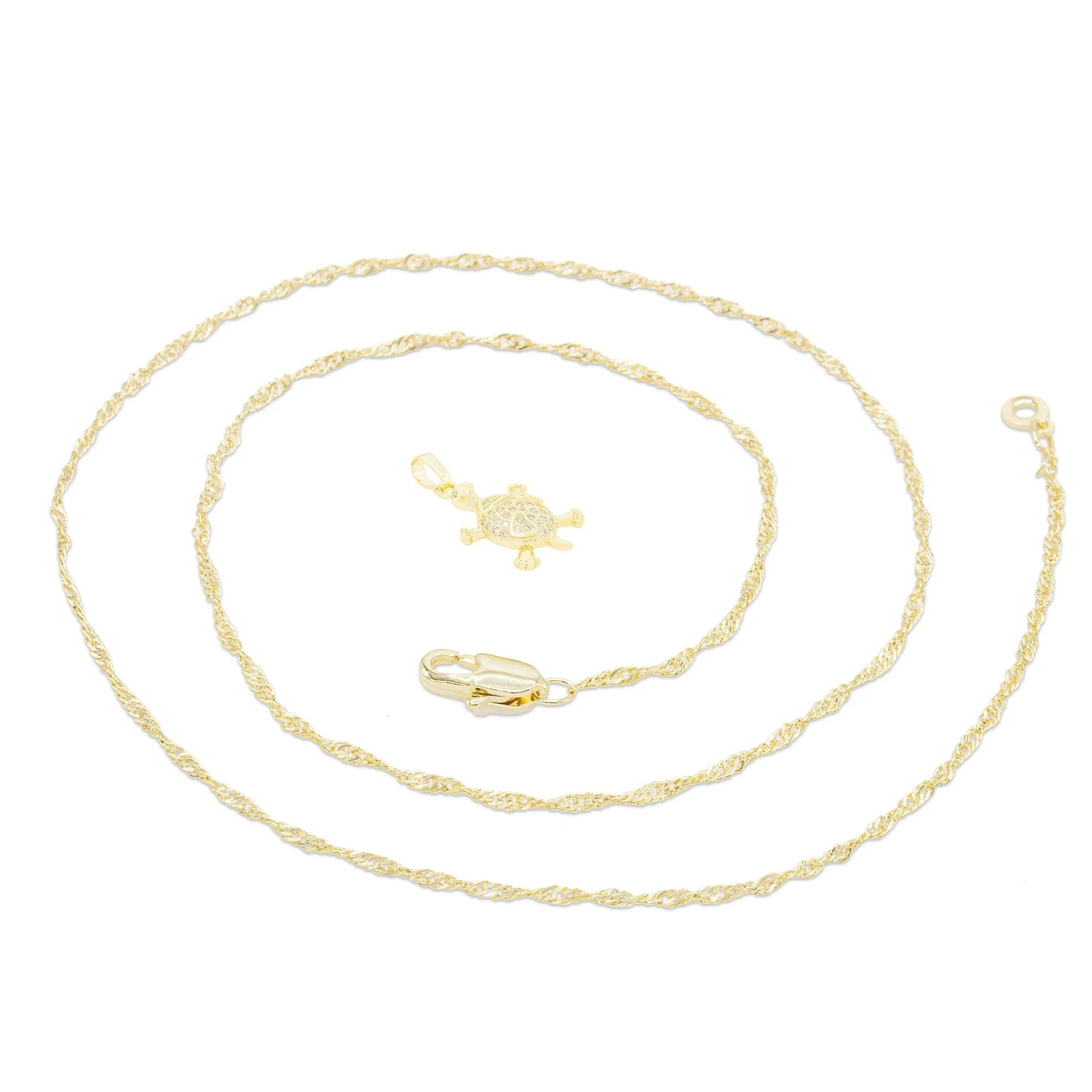 Turtle Cubic Zirconia Pendant With Necklace Set 14K Gold Filled