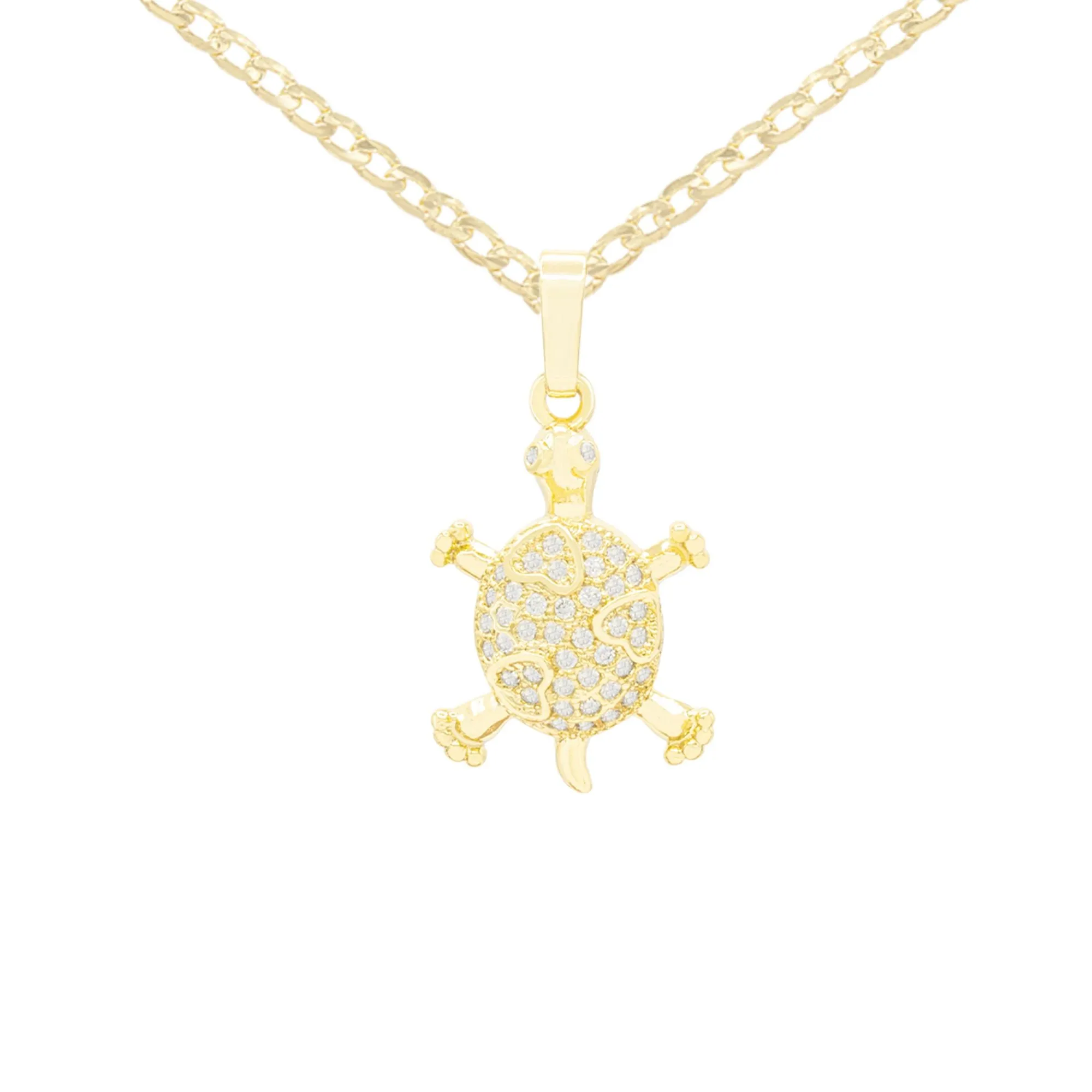 Turtle Cubic Zirconia Pendant With Necklace Set 14K Gold Filled