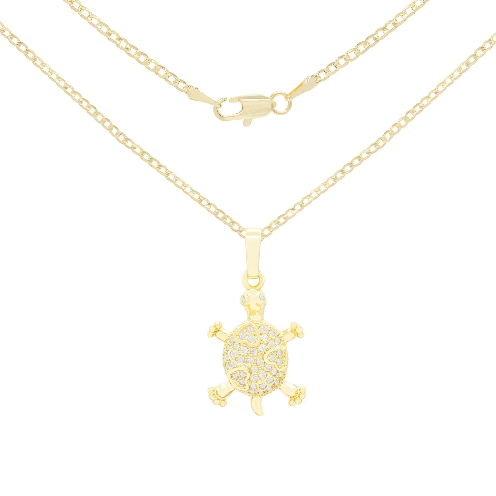 Turtle Cubic Zirconia Pendant With Necklace Set 14K Gold Filled
