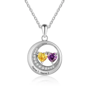 Two lovers Customized Engraved necklace with 2 names and two birthstones