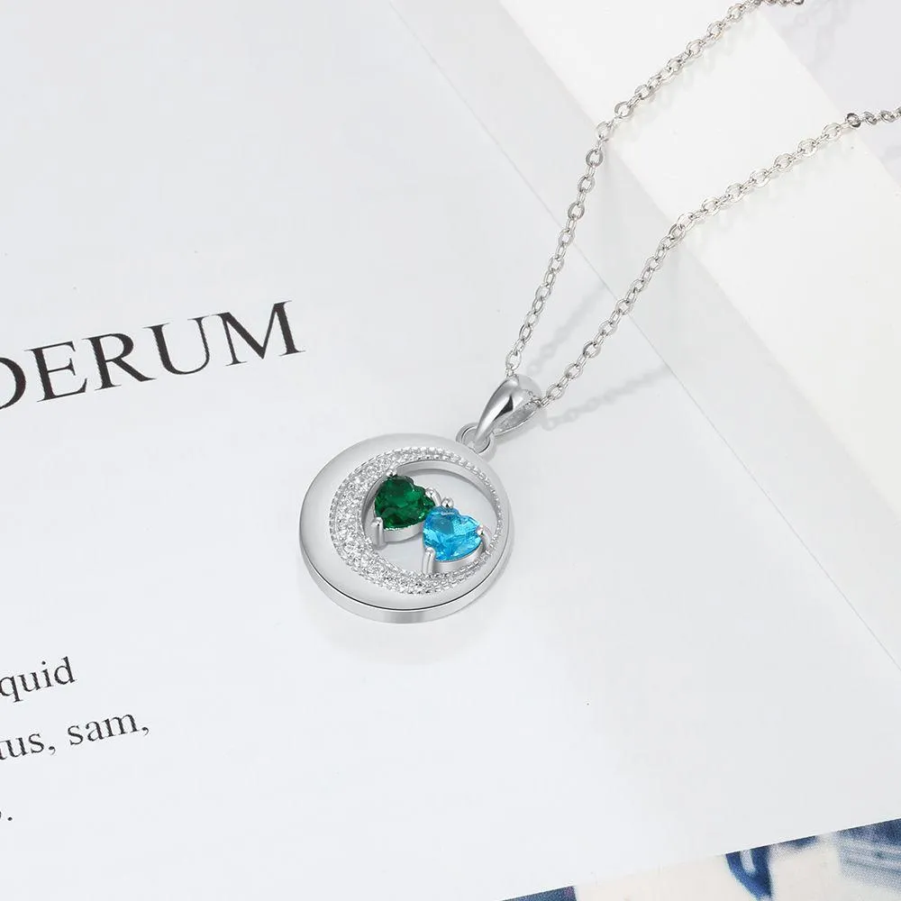 Two lovers Customized Engraved necklace with 2 names and two birthstones