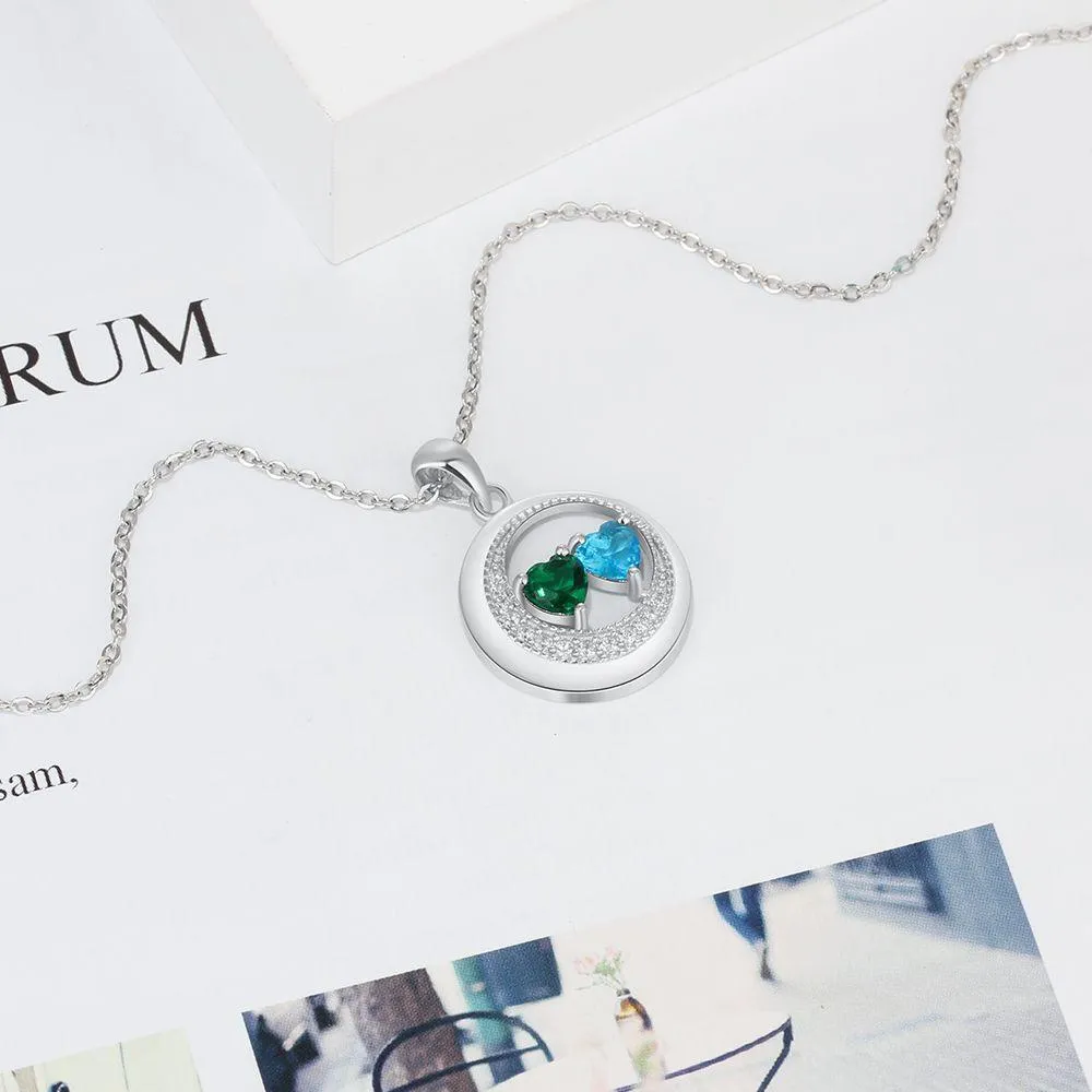 Two lovers Customized Engraved necklace with 2 names and two birthstones