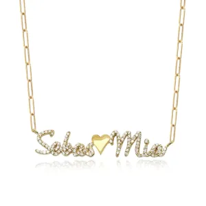 Two Pave Names Gold Charm Necklace