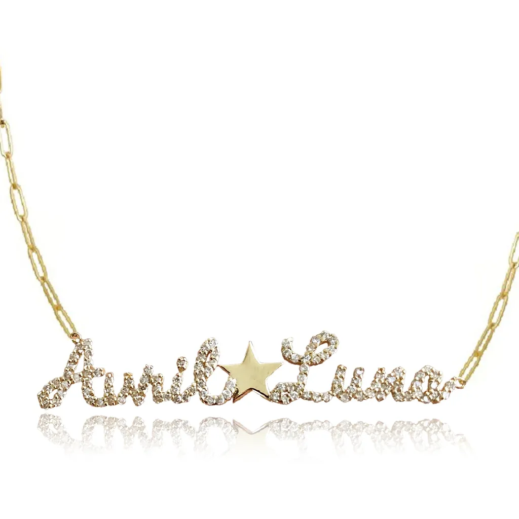 Two Pave Names Gold Charm Necklace