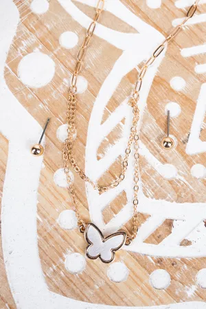 Two-Tone Butterfly Necklace and Earring Set