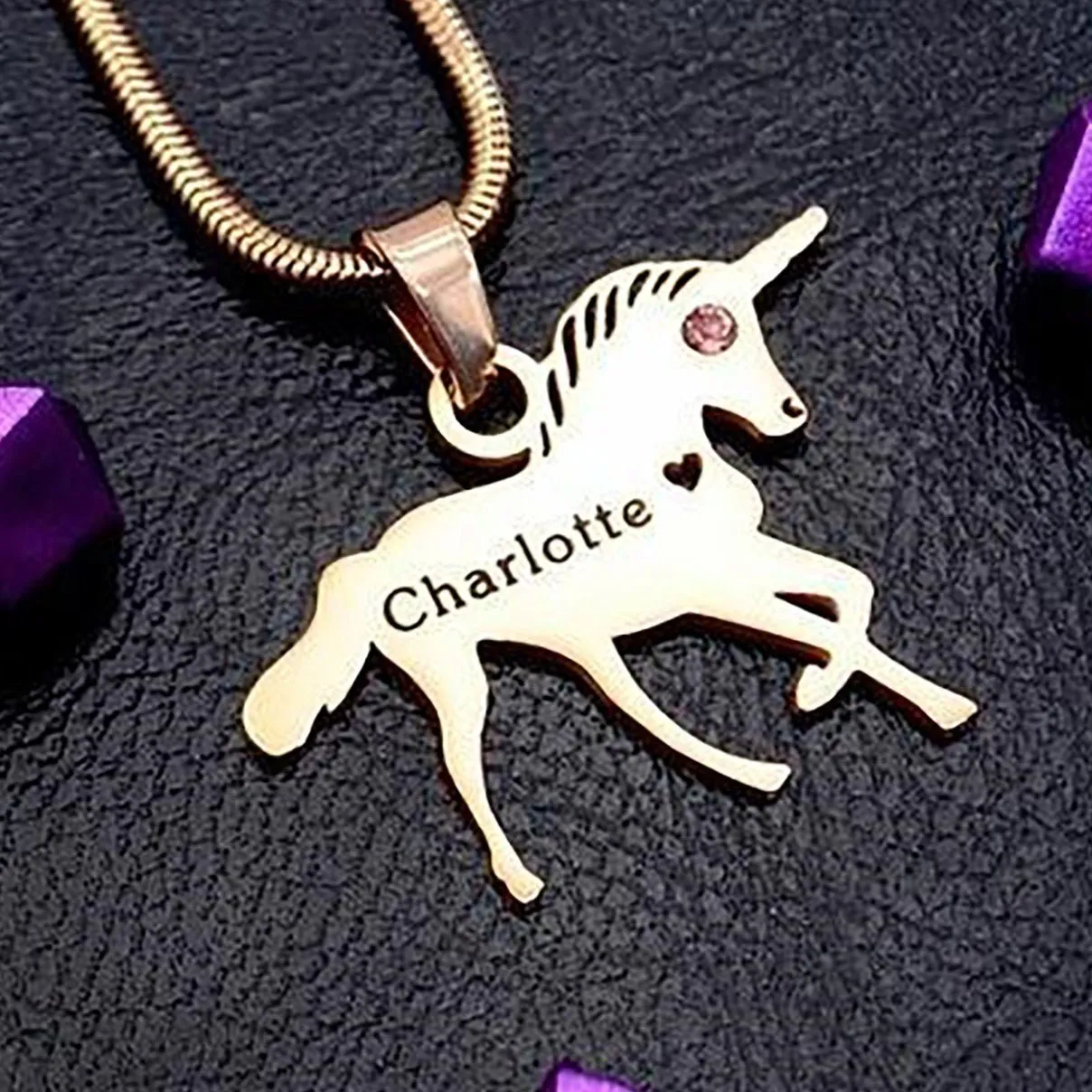 Unicorn Birthstone Name Necklace