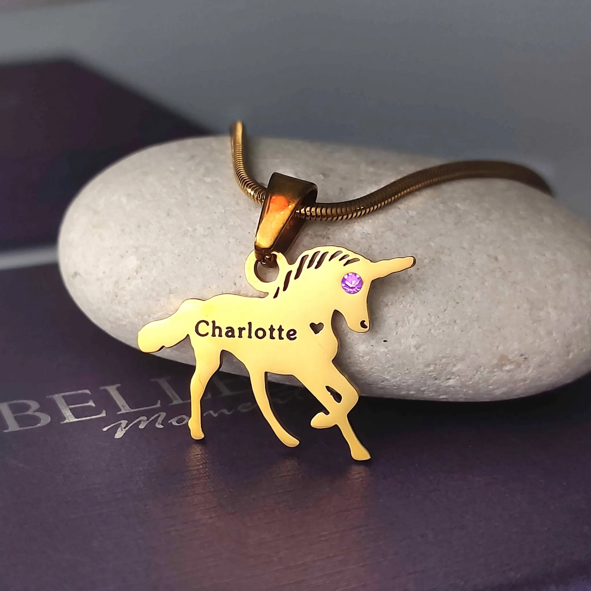 Unicorn Birthstone Name Necklace