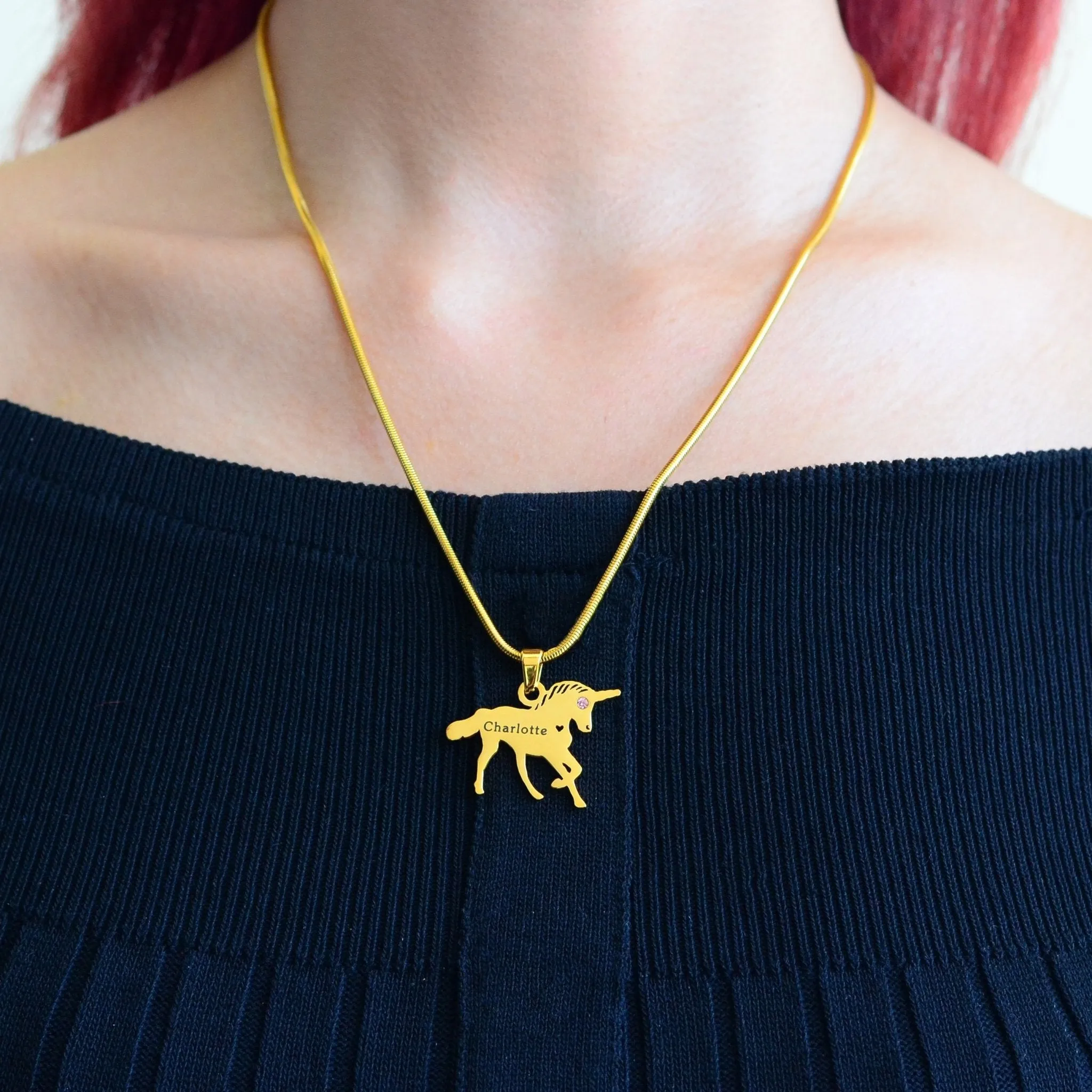 Unicorn Birthstone Name Necklace