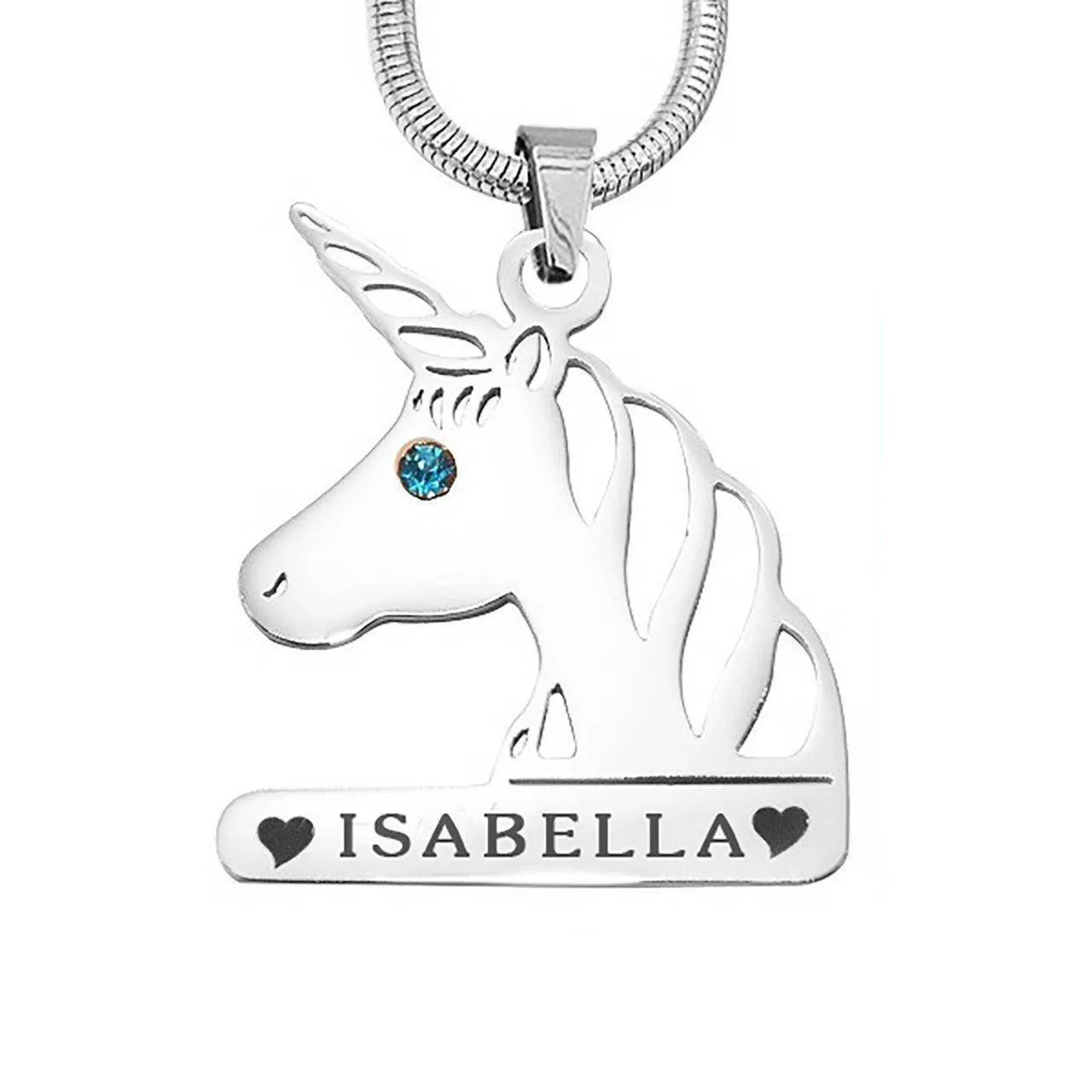 Unicorn Head Birthstone Name Necklace