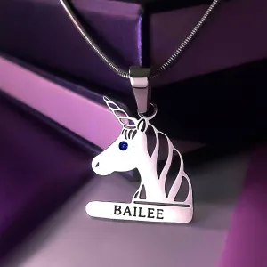 Unicorn Head Birthstone Name Necklace
