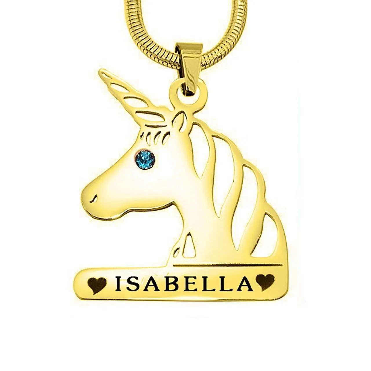 Unicorn Head Birthstone Name Necklace