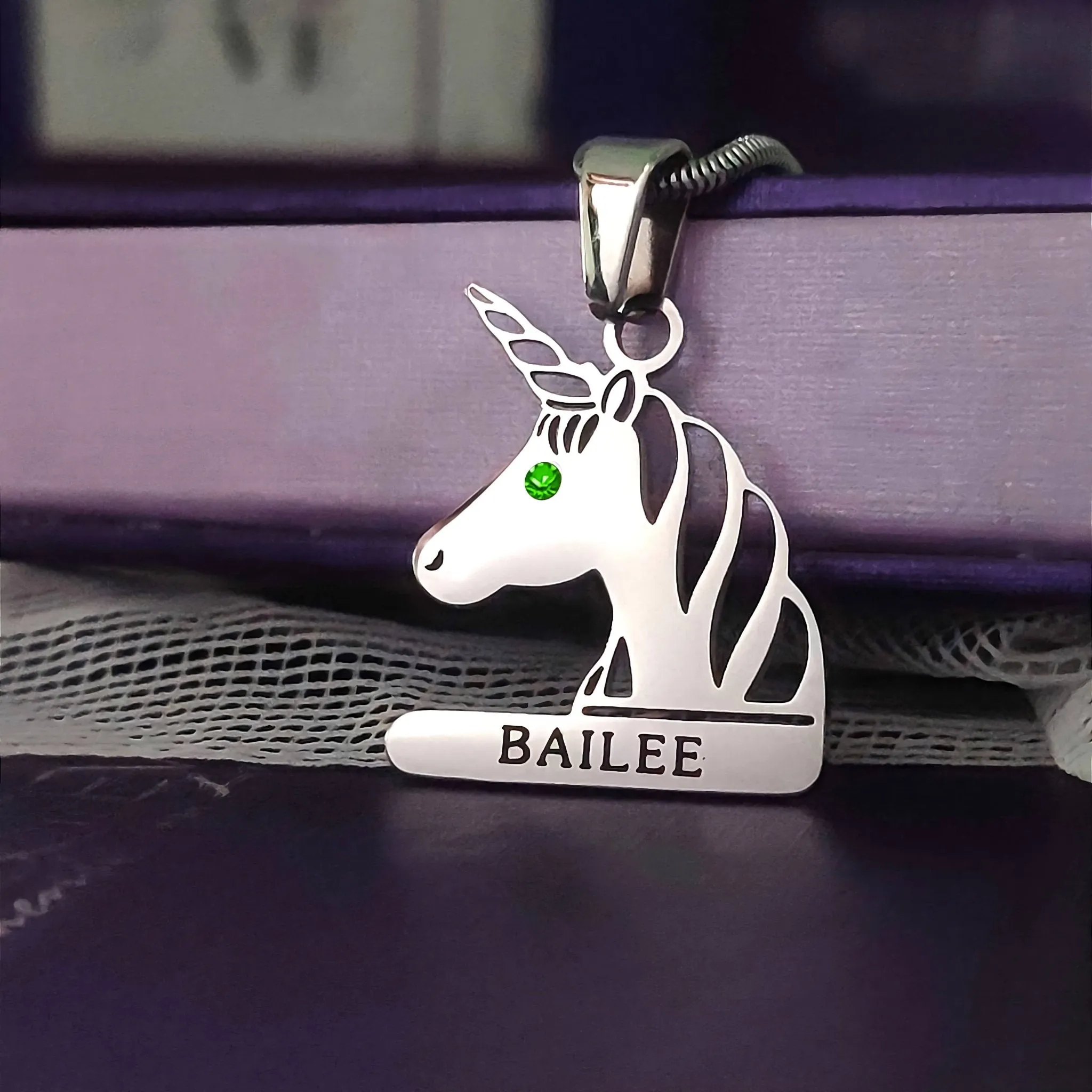 Unicorn Head Birthstone Name Necklace