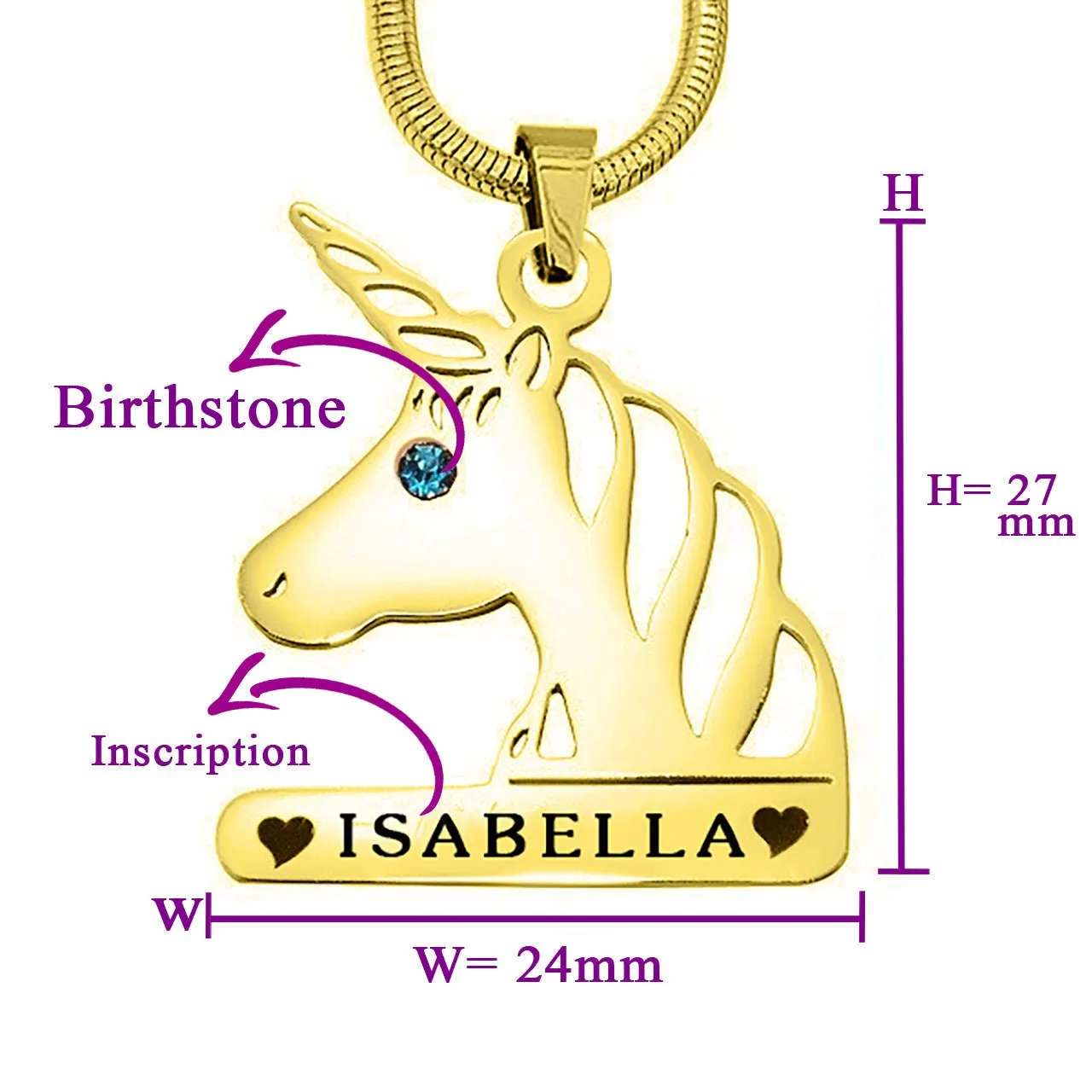 Unicorn Head Birthstone Name Necklace