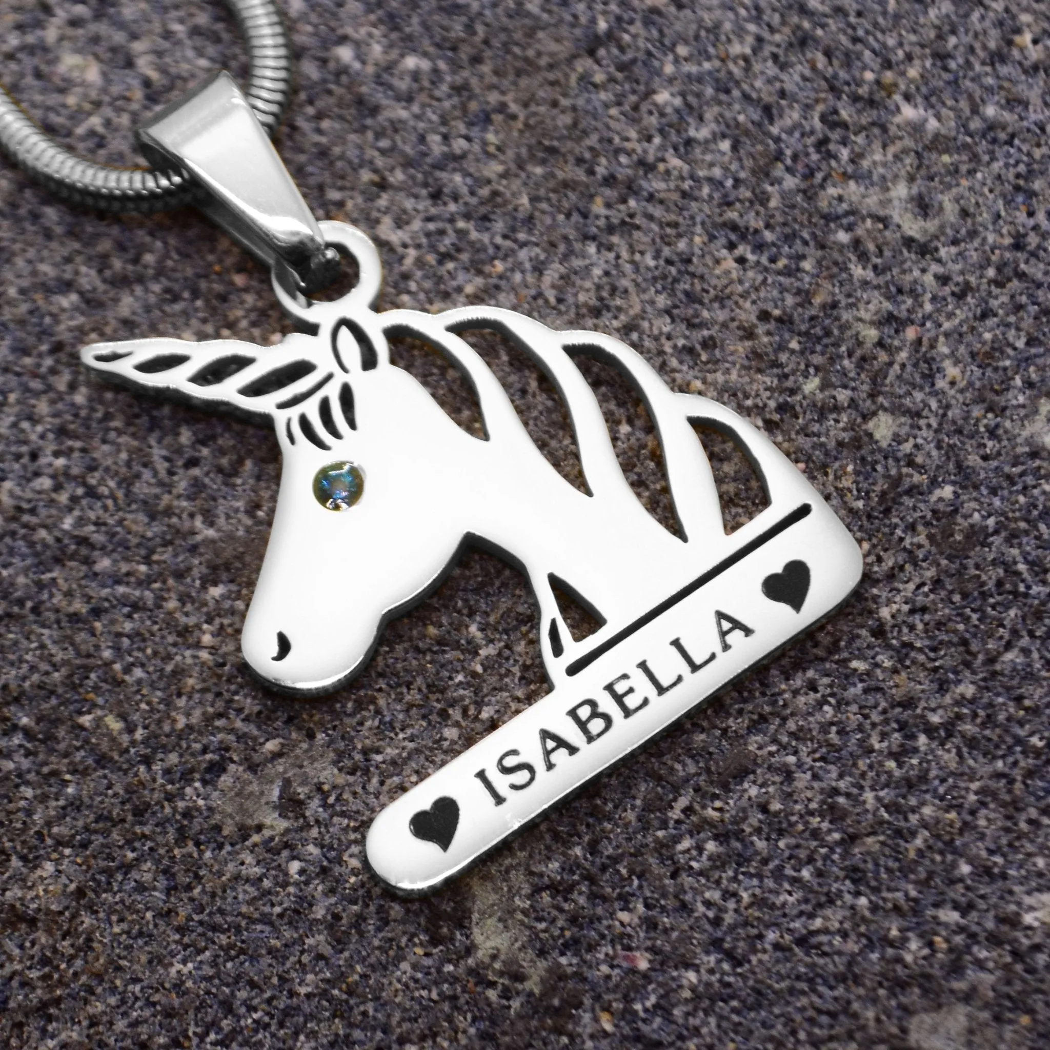 Unicorn Head Birthstone Name Necklace