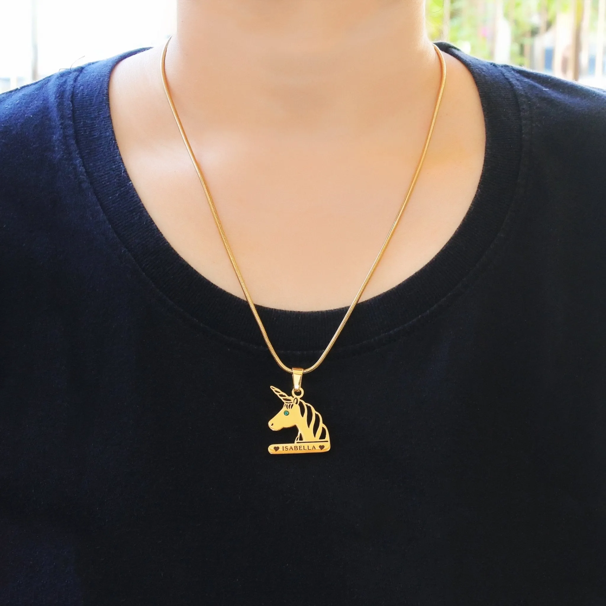 Unicorn Head Birthstone Name Necklace