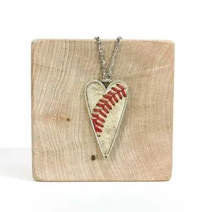 Up-Cycled Baseball Heart Pendant Necklace 20"