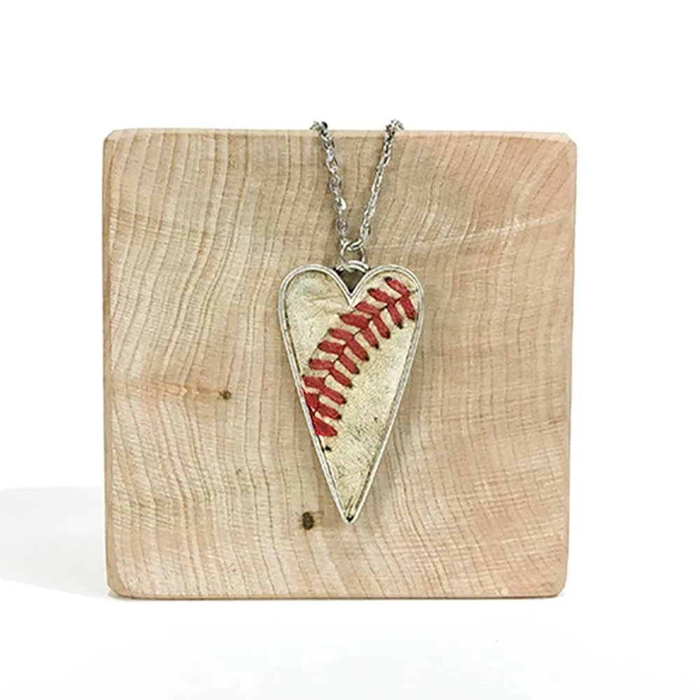 Up-Cycled Baseball Heart Pendant Necklace 20"